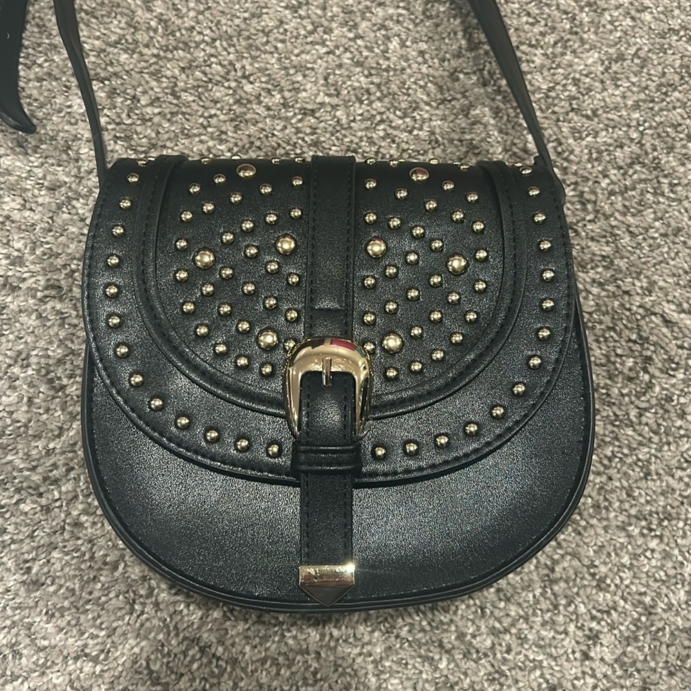Black and gold studded cross body bag